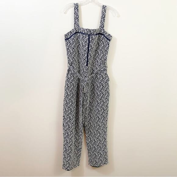 Banana Republic Belted Jumpsuit with Ladder Lace in Navy/Cream - Picture 3 of 11
